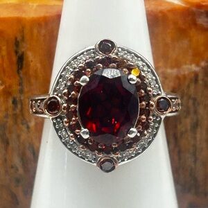 Sterling Silver Garnet Cocktail Ring - Size 6